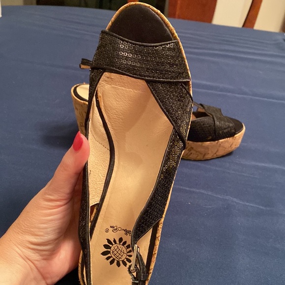 Yellow Box Black Sequin Wedge Sandals - Picture 5 of 5